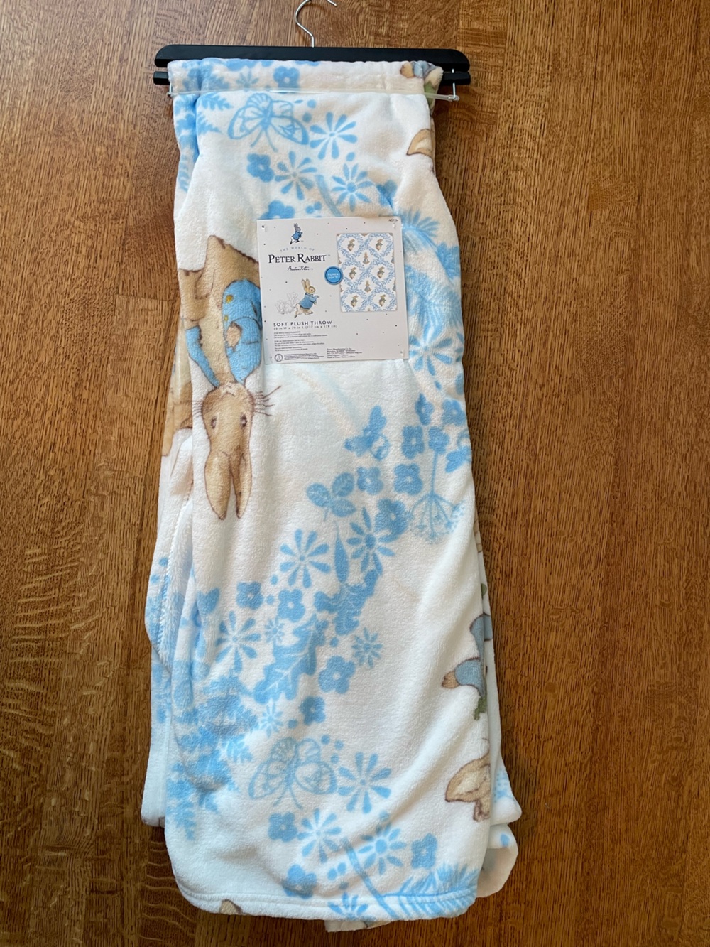 Peter Rabbit Beatrix Potter Soft Plush Throw Blanket 50x70 Blue White Classic